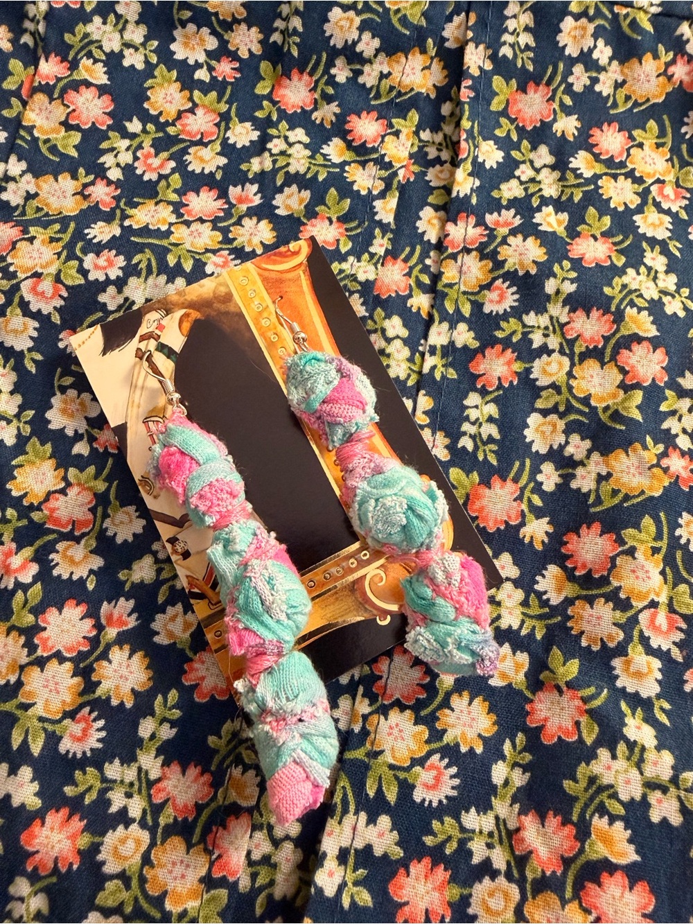 Handmade Pink & Aqua Fabric Earrings